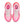 Top down look of a pink and white running shoes with visible brand logo on a white background.
