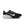 Black running shoe with white sole on a white background