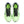 Pair of neon green and black running sheos from the top down view that has the model name on teh tongue.