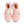 Pair of pink running shoes with white laces on a white background