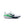 A Nike running shoe in white with a dark navy Swoosh, a bright green heel accent, and a green-to-navy gradient midsole, shown from the side on a white background.