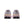 A pair of running shoes shown from the back, featuring a light gray and white mesh upper, a peach midsole accent, and a pink and black outsole.
