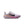 A Kid's Nike running shoe in white with a black Swoosh, a peach midsole accent, and a pink outsole, shown from the side on a white background.