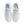 White athletic shoes with blue accents on a white background