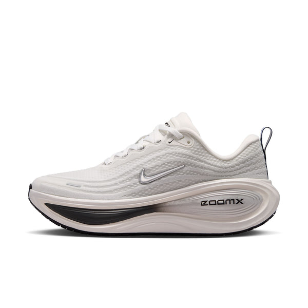 White running shoe with black sole on a white background