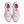 White and pink running shoes with visible branding on a white background