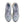Pair of light gray running shoes with blue accents on a white background
