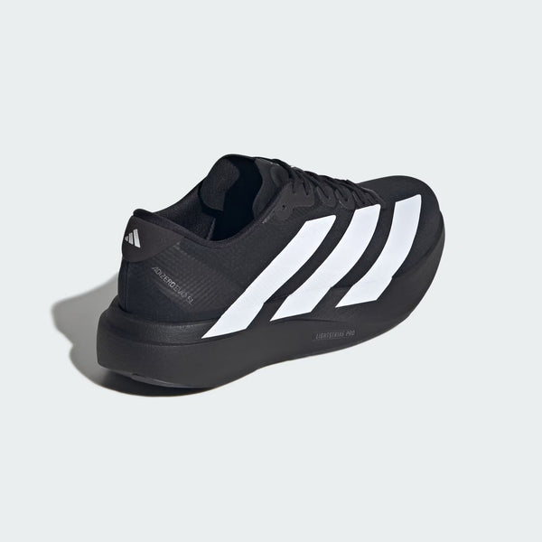 A men's adidas running shoe with 3 large white stripes.