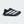 Black Adidas sneaker with white stripes on a light gray background