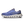 Blue running shoe with white sole on a white background