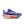 Multicolored running shoe with purple, blue, and red design on a white background