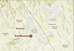 An area map of Brentwoodshowing a bullet point that is labeled FrontRunners showing the location of the Brentwood store.