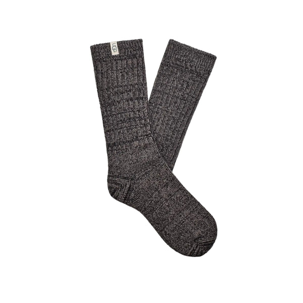Ugg crew hight socks that look very sock in a black/grey colorway.