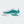 Teal and white sneaker with three stripes on a light gray background