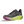 Black, neon green, neon pink, and grey running shoe on a white background
