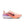 Pink running shoe with a purple sole on a white background