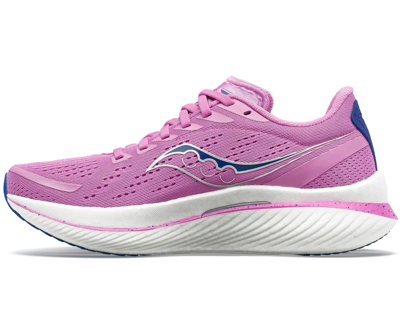 Medial view of the Women's Endorphin Speed 3 by Saucony in the color Grape/Indigo