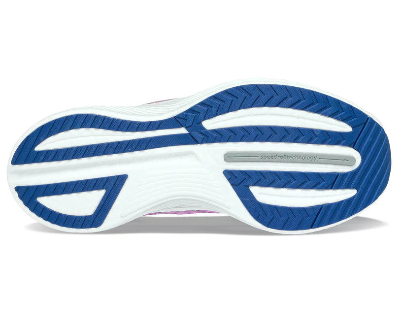 Bottom (outer sole) view of the Women's Endorphin Speed 3 by Saucony in the color Grape/Indigo