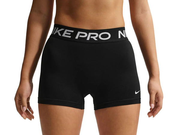 Black Nike Pro shorts with a white logo on a clear background