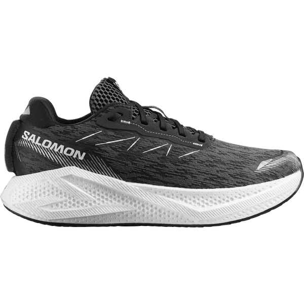 Black and white running shoe on a white background
