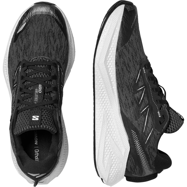 Black and white running shoe on a white background