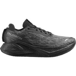 All black running shoe on a white background