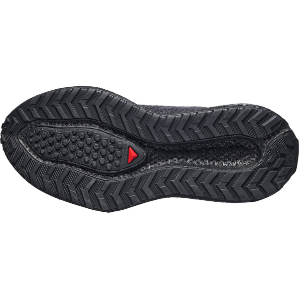 All black gravel running shoe on a white background