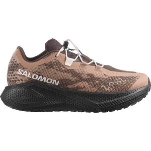 Brown and black gravel running shoe on a white background