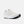White runew balance running shoe with black sole on a white background