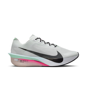 Nike mens white running shoe with black swoosh logo on a white