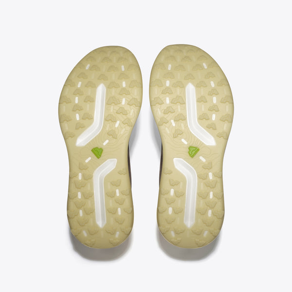 Mount to Coast featuring a brown and olive green upper, a thick cream-colored platform midsole, and a light tan outsole.