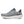 A pair of gray and white running shoes with a textured knit upper, dark gray laces, and a thick white midsole, shown against a plain white background.