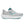 A light gray Saucony running shoe with a thick white midsole and teal accents on the logo, collar lining, and outsole, shown on a white background.