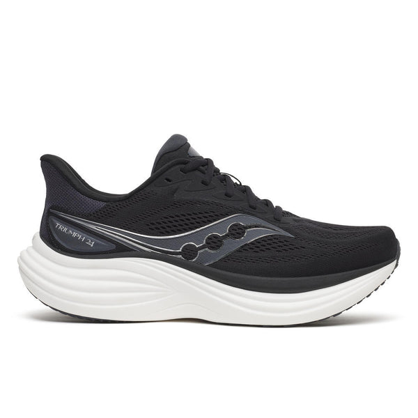Black sneaker with white midsole on a white background