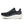 Black and gray running shoe with white sole on a white background