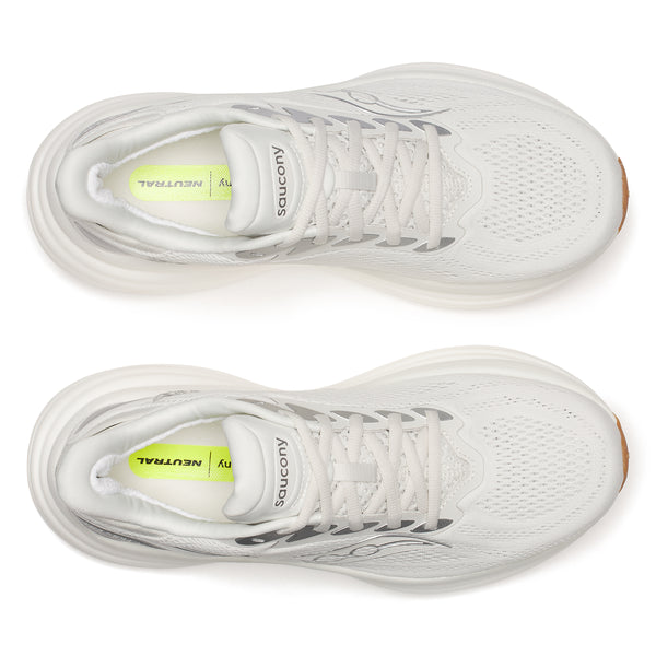 White running shoes with visible branding on a white background