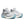 White running shoes with blue soles on a white background