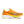 Orange and yellow running shoe with white sole on a white background
