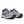 Pair of gray and navy running shoes on a white background