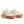 White running shoes with orange soles on a white background