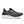 Black, white, and silver running shoe on a white background
