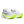 Neon yellow, white, and black running shoe on a white background