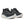 Black, white, and silver running shoe n a white background