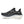 Black, white, and silver running shoe n a white background