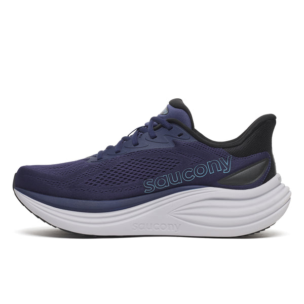 Black Nike running shoe with white swoosh logo on a light gray background