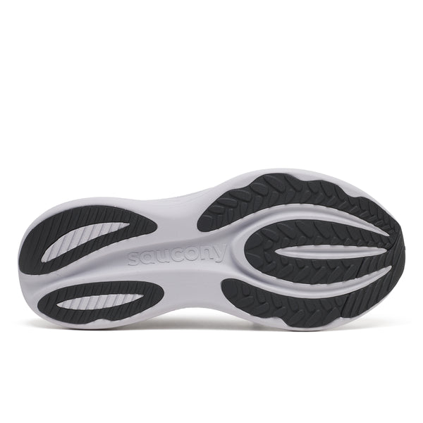 Saucony running shoe sole on a white background
