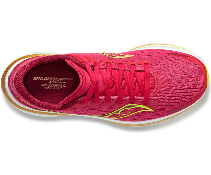 Top view of the Women's Endorphin Speed 3 by Saucony in the color Red/Rose