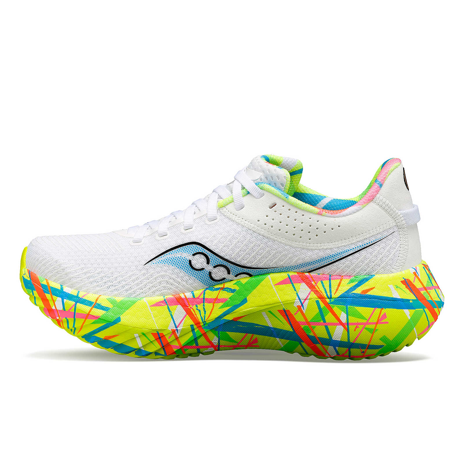 The midsole of this Women's Kinvara Pro is lots of bright neon colors