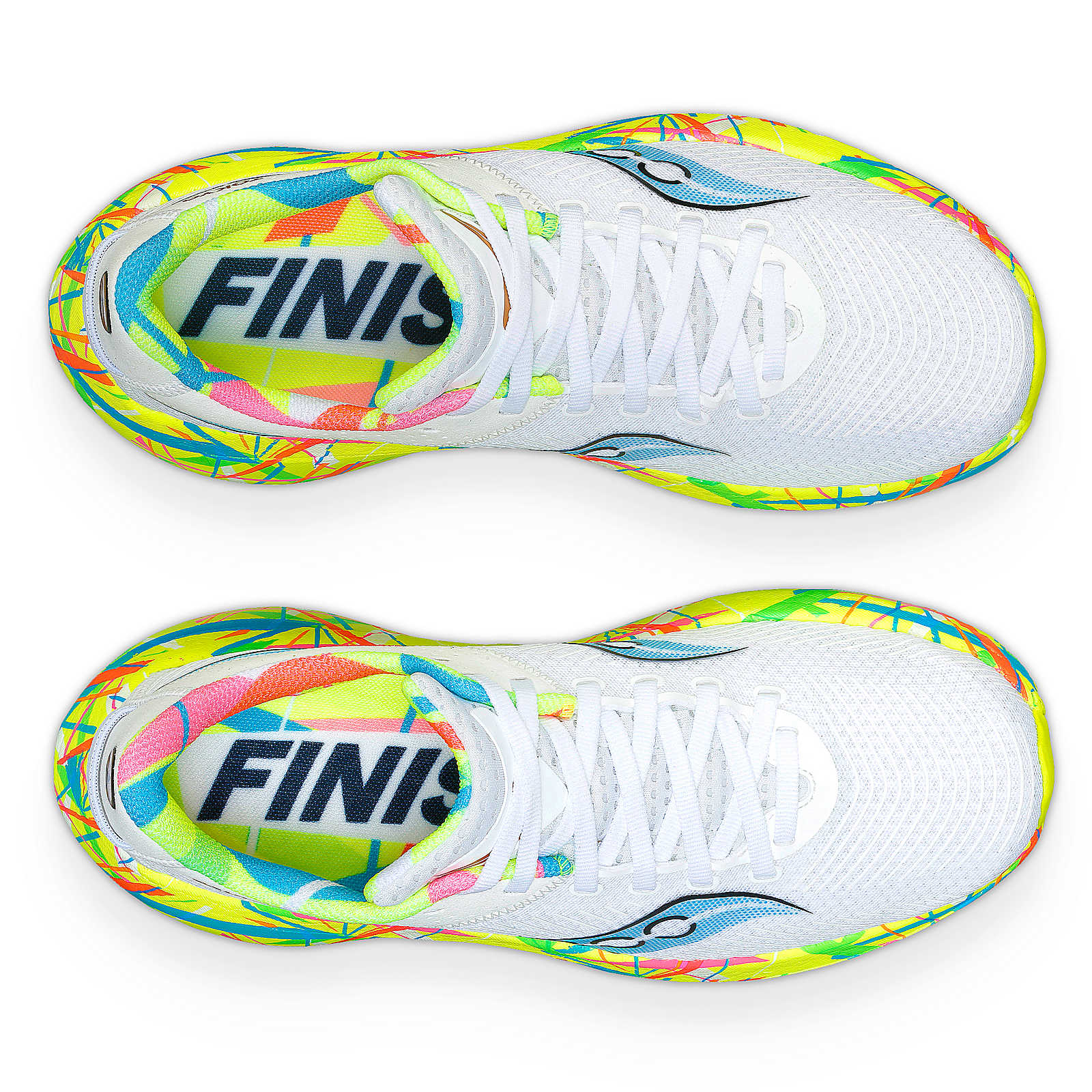 The bright design of the midsole also carrys through and has the same design around the heel collar