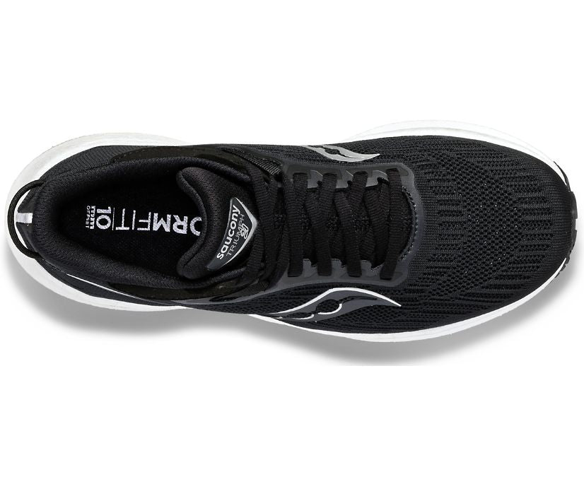 Top view of the Women's Saucony Triumph 21 in the color Black/White